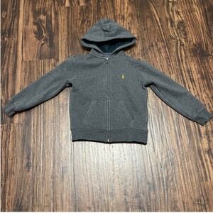 Polo Ralph Lauren Kids Gray Zip Up Hoodie Jacket Size 6 Plaid Lined Pony